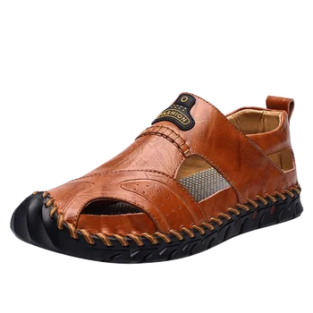 

New Genuine Leather Men Shoes Outdoor Lightweight flats Summer Shoes Comfort Beach Casual Men Sandals Big Size 48