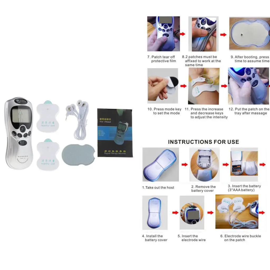 Portable Unit Electronic Pulse Massager Back Pain Relief with 8 Modes Unit Muscle Stimulator Machine Extra Pads