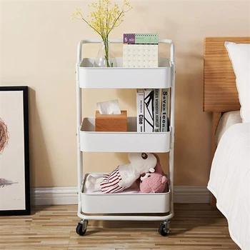 

3-Tier Rolling Utility Cart Storage Shelves Multifunction Trolley Cart with Mesh Basket Handles and Wheels for Bathroom Kitchen