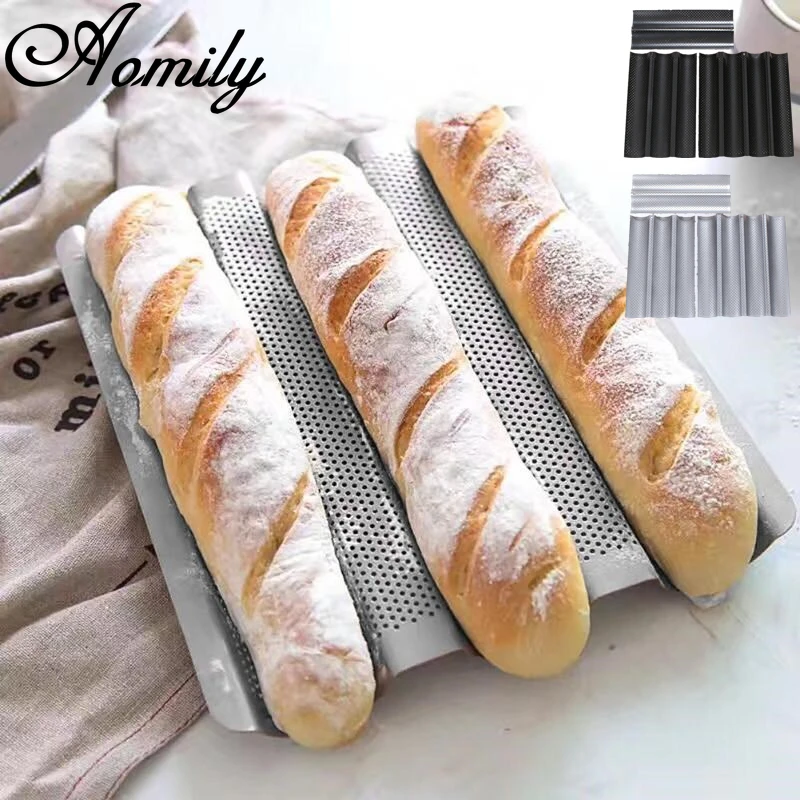 Amoliy French Stick Mould Carbon Steel 2/3/4 Groove Long Baguette Bread Baking Tray Mold Baguette Bake Mold Pan Bakery Tools