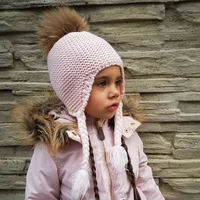 FURANDOWN New Fashion Kids Beanie Winter Pompon Hats For Children Girls Knitted Wool Earflap Beanies Cap Crochet Baby Hat 1