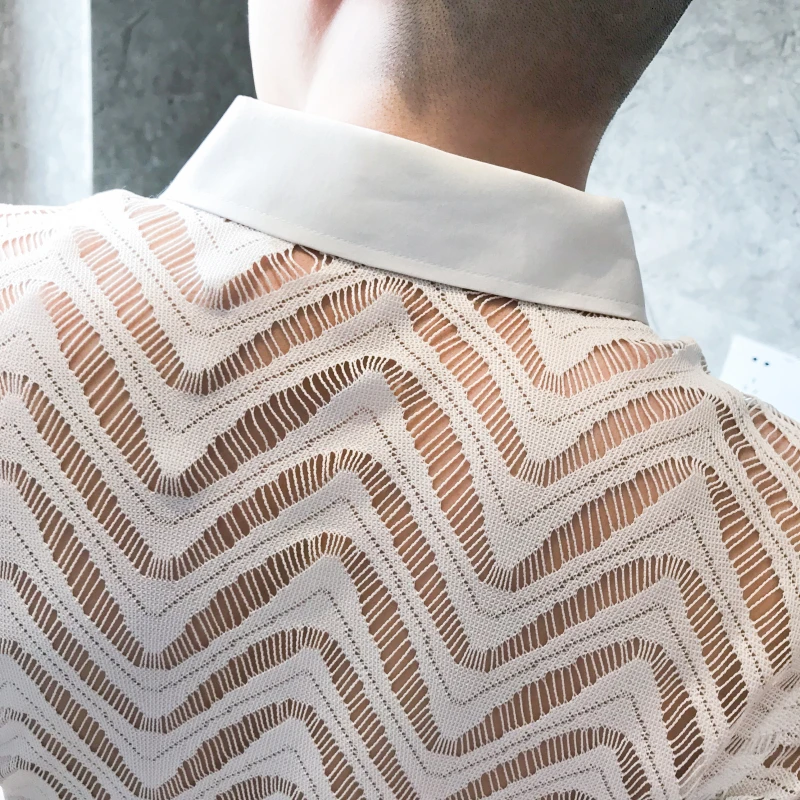 Рубашка Camisa hombre, простроченная полосатая рубашка, прозрачная рубашка для мужчин, Chemise Homme Marque, роскошная летняя рубашка с короткими рукавами