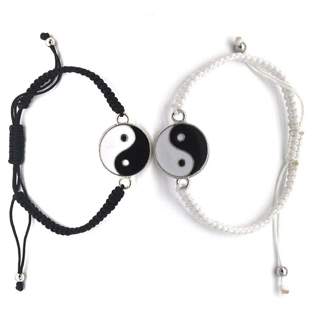 2Pcs/Set Tai Chi Yin Yang Bracelet for Women Girls Best Friends Black White Clay Beads Bracelets