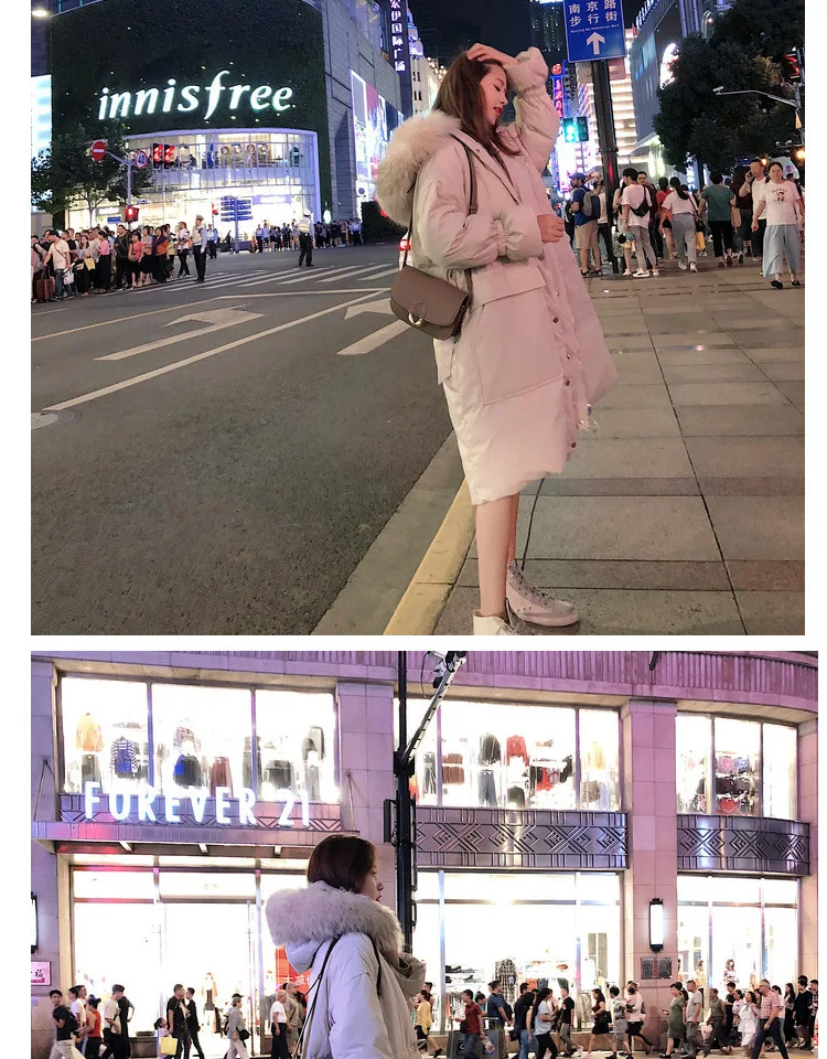 Photo Shoot Main Push CHIC Off-white Elegant Bell Sleeve Waist Hugging Lace-up down Coat Ol Hooded Large Fur Collar Cotton-padde