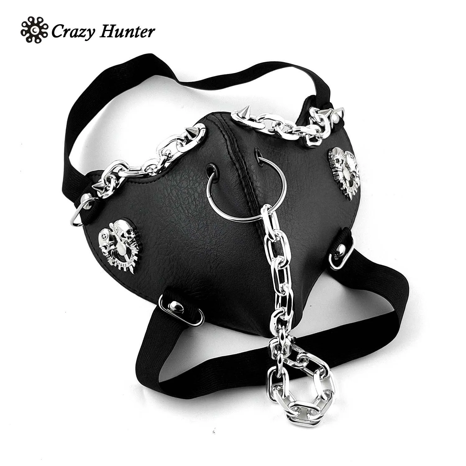 Punk Gothic Half Face Mask Cosplay Costume Masque With Chain