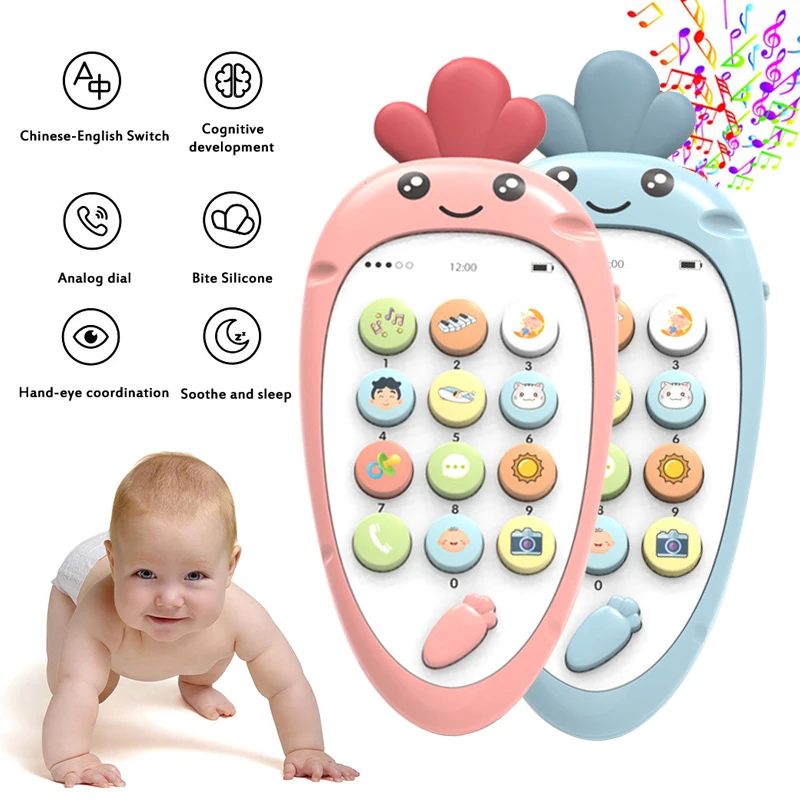 Mordedor de teléfono bilingüe para bebé, Juguete musical educativo para la primera infancia, juguetes vocales electrónicos, regalo de Navidad para niños