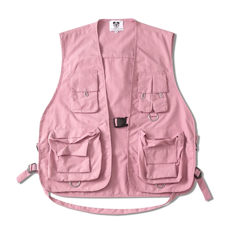 

Mens Military Multiple Pockets Cargo Vest Hiphop Vest Men Dad Core Vest Sleeveless Jacket Gilet Men's Pink Vest Streetwear Coat