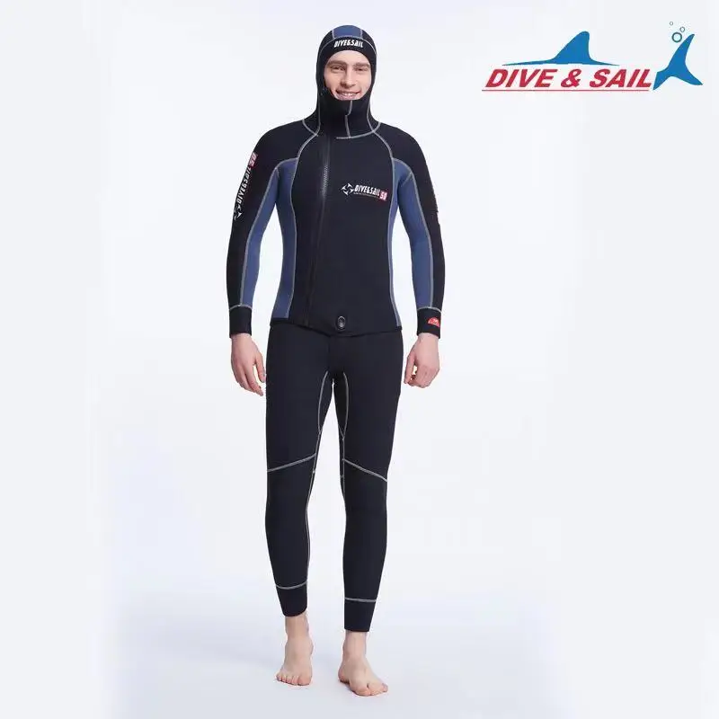 Двойной теплый профессиональный 5 мм SCR неопрен 2 шт. Мужской купальный костюм с капюшоном костюм для подводного плавания с молнией сплит костюм для подводного плавания