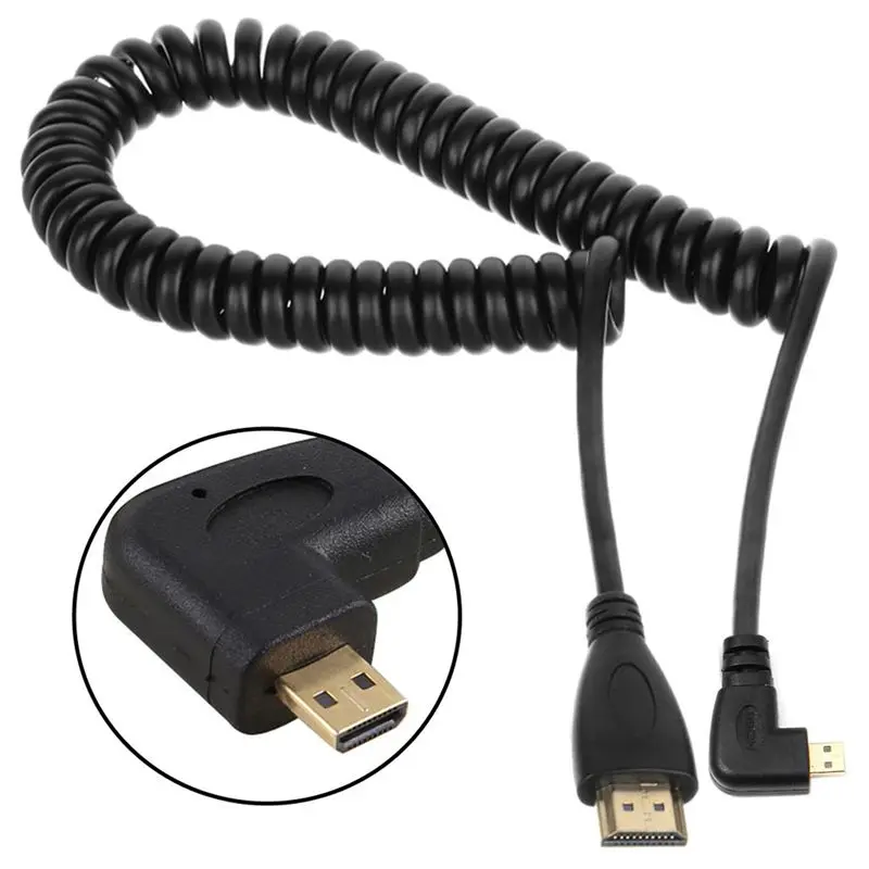 Левый Угловой Micro-HDMI к HDMI Мужской кабель растягивается длина для камер