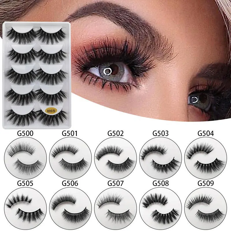 5Pairs 3D Mink Lashes Thick False Eyelashes Fluffy Wispy Crisscros Winged Tapered Eyelashes Handmade Makeup Extension Tools