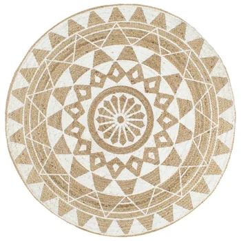 

Carpet handmade jute with white print 120 cm For Living Room Mat Carpet Tatami Rug Home Decorative Table Seat Mat