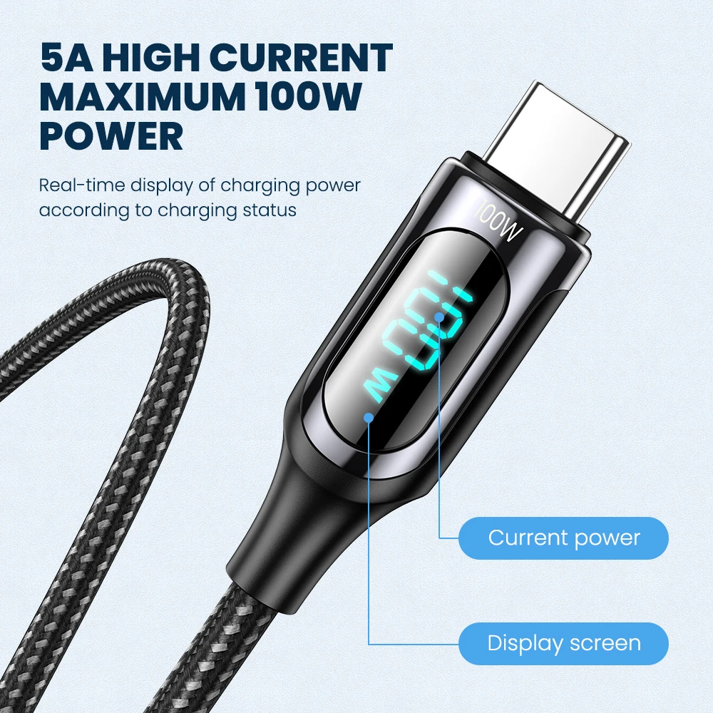 Elough-Cable USB tipo C de carga rápida para Samsung, Xiaomi, POCO, cargador de USB-C, PD, 100W - Imagen 4