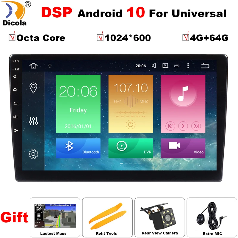 Автомобильный мультимедийный плеер DVD на Android 10 с камерой заднего вида 9 &quotDSP 4 Гб
