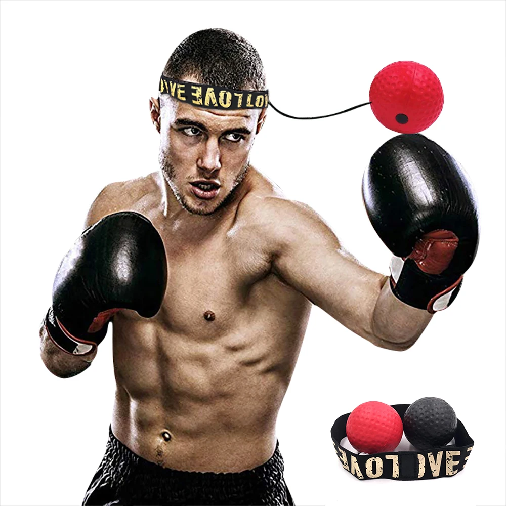 Punching Fight React Head Ball with Headband Boxing Reflex Ball and Boxing Gloves for Kids Speed Hand Eye Reaction and Coordination Boxing Black Gloves,Red Ball 
