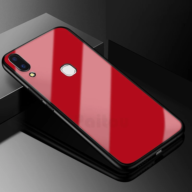 UPaitou Роскошные закаленное Стекло ЧЕХОЛ ДЛЯ VIVO Y17 Y15 Y12 Y7S V17 Neo V15 V11 Pro V11i V9 молодежный чехол-бампер из ТПУ противоударный чехол - Цвет: Красный