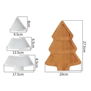 

Creative Christmas Tree Bamboo Salver Ceramic Snack Tray Set Removable Candy Cookie Plate Party Dessert Dinnerware 11 Inches