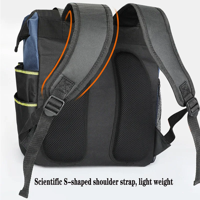Sac à Dos à Outils 73 Poches Orange/noir - Résistant 35L, Eau, Polyester Oxford