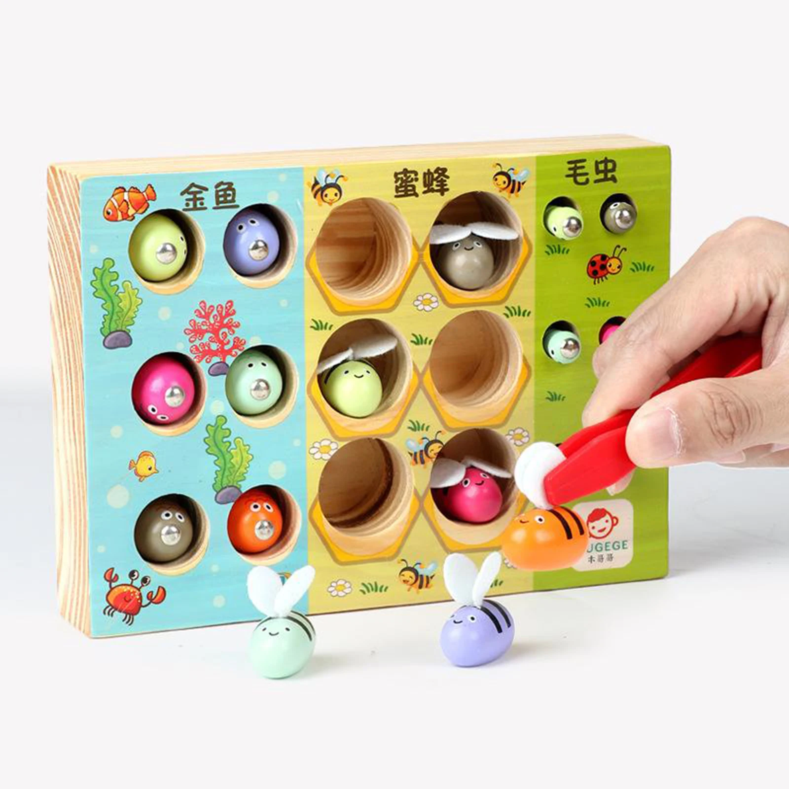 Wooden Toys Puzzle Early Childhood Educational Toys Fishing Catch Worm Bees Game Magnetic Fish Toy
