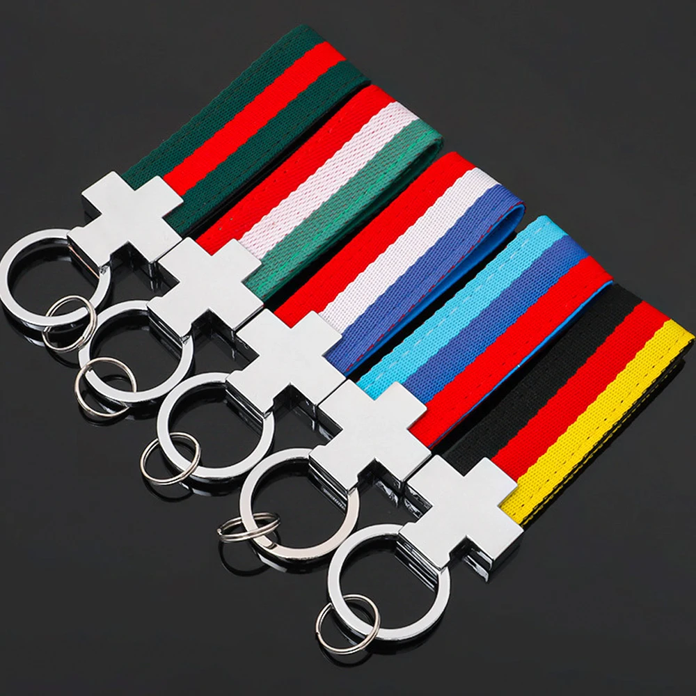 

France Italy Germany Flag Car Accessories Keychain Outdoor Sport Styling Car Key Ring Metal and Cloth Universal
