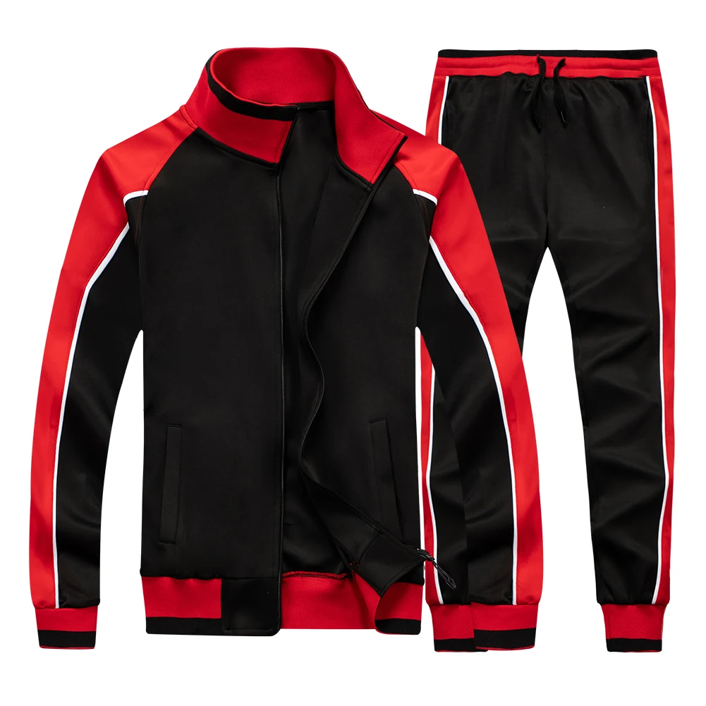Повседневный мужской спортивный костюм, весенний комплект из двух предметов, хлопковая флисовая Толстая Толстовка, куртка+ штаны, спортивный костюм, мужской тренировочный костюм, Mannen - Цвет: TZ49 Black