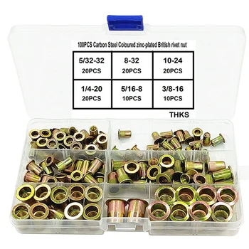 

100Pcs Zinc Plated Carbon Steel Flat Head Rivnut Threaded Insert Nuts Set (1/4 Inch/5/16 Inch/3/8 Inch/5/32/8/10)