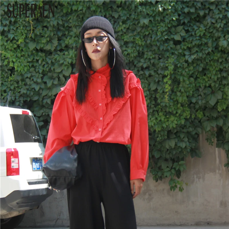 

SuperAen Europe Fashion Women Shirts Solid Color Wild Cotton Ladies Blouses and Tops Autumn New 2019 Casual Women Clothing