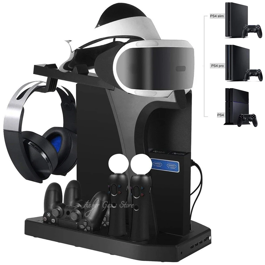 drikke sladre Isolere PS4 Pro Slim PS VR Vertical Stand 4 Charging Dock 2 Cooling Fan Headset  Storage Holder 4 USB for Sony Playstation 4 PS 4 VR PSVR - AliExpress  Consumer Electronics