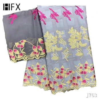 

HFX African Bazin Riche Getzner Lace Fabric Gray New Design Embroidered High Quality French Tulle Lace With Cotton Fabric ! Y763