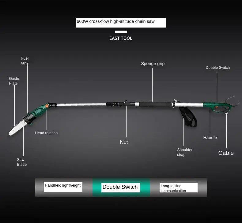 Высококачественная электрическая высокогорная цепная пила, телескопические секаторы, ножницы для фруктовых деревьев, бензопила 600 Вт 220 В/50 Гц 10 м/с