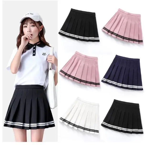 

Sweet Lolita 2022 Pleated Skirt Women Cute High Waist Mini A-line Sailor Skirt New Harajuku School Girls Uniforms Stripe Skirt