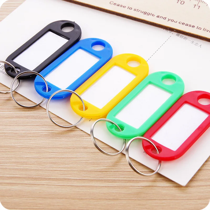 50pcs Multicolor Plastic Key Tags ID Labels Baggage Luggage Name Token Hotel Number Classification Card Split Ring Keychain