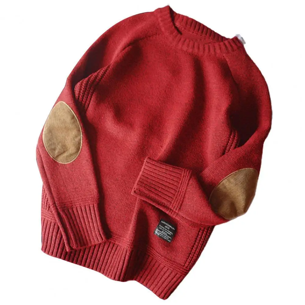 

Loose Casual Men Sweater Solid Color Knitted Pullover Crewneck Patchwork Sleeve 2021 Winter Male Sweater Knitwear