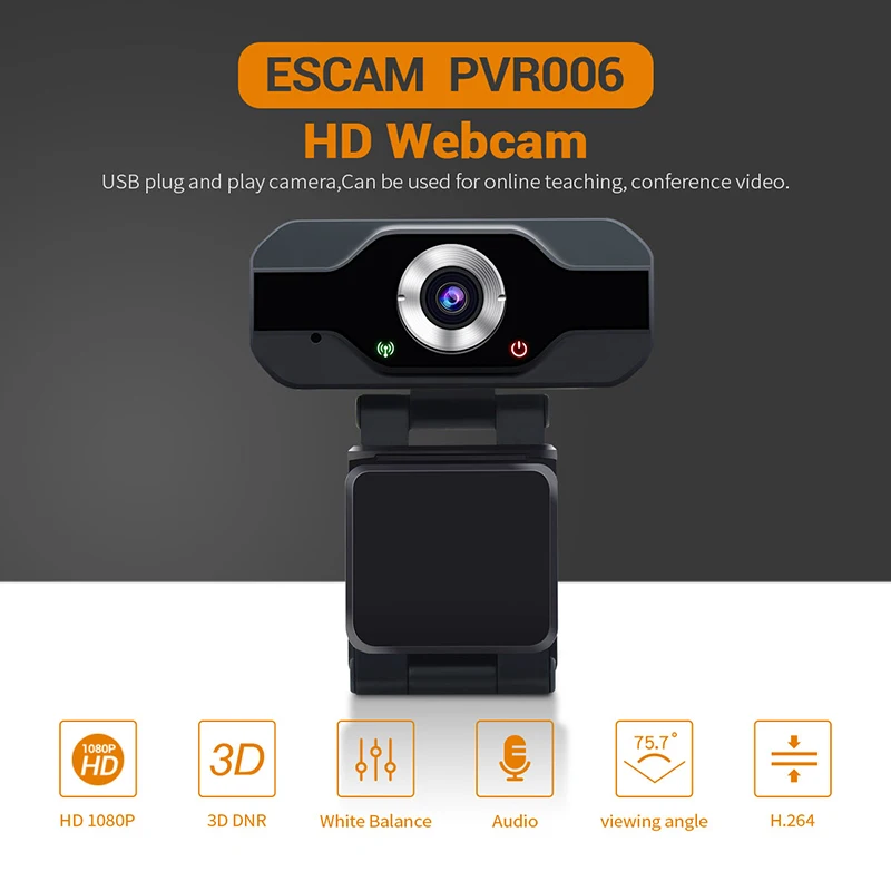 ESCAM PVR006 USB Webcam Full HD 1080P With Noise Cancellation Microphone Skype Streaming Live Camera For Computer | Безопасность и