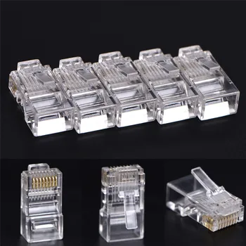 

50 PCS RJ45 CAT5 Crystal Network Modular Connector Plug 8P8C For Computers