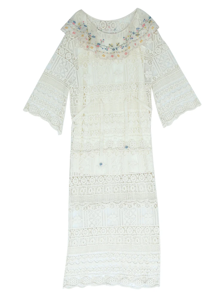 Весна Лето дизайн для женщин Французский Винтаж цветок изысканная вышивка Mori Девушки Свободные Выдалбливают трикотажные белые платья