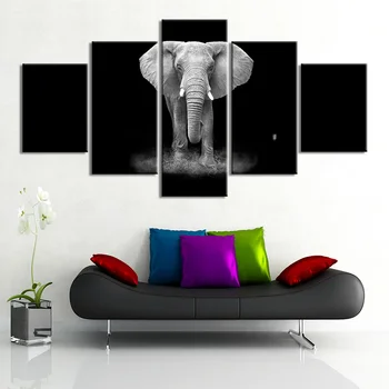 

5 Panel Wall Posters And Prints Black And White Elephant Wall Art Canvas Paintings Art Wall Picture Home Decor