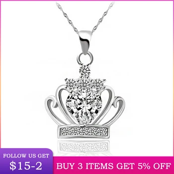 

LByzHan 100% Real 925 Sterling Silver 4 Color Crown Pendant Necklace For Women Making Fine Jewelry Wedding Birthday Gift N083