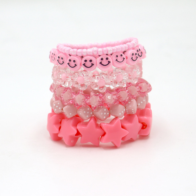 Goth Harajuku 6Pcs/Set Acrylic Pink Fruit Smiley Star Heart Beads Bracelets Wristband For Women Egirl Aesthetic Y2k Jewelry