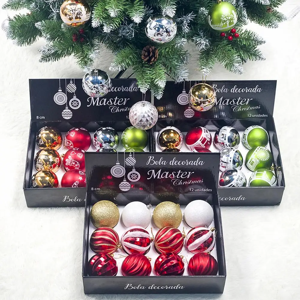 

12Pcs 2019 Christmas Tree Ornaments Christmas Glitter Baubles Balls Hanging Pendant Christmas Decorations for Home navidad