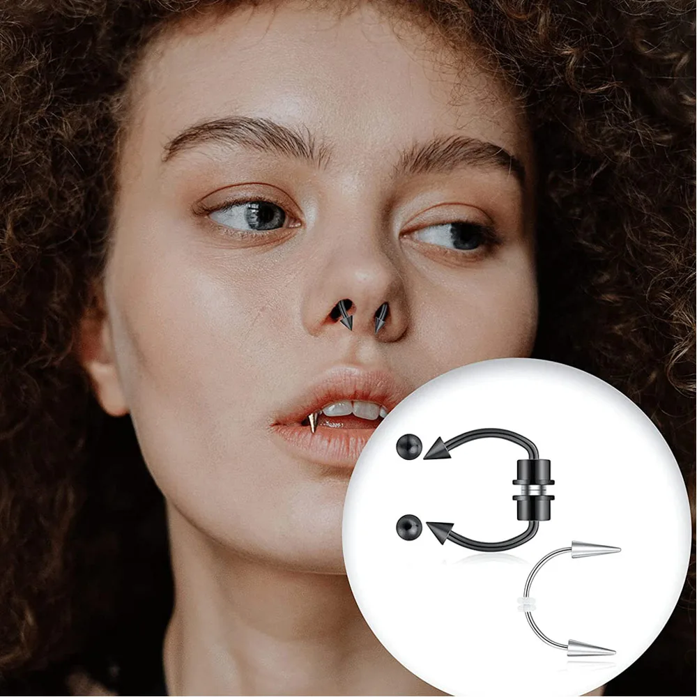 2Pcs Stainless Steel Smile Lip Tiger Teeth Nail Vampire Piercing Spike