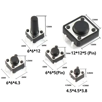 

250PCS 25 Sizes Assorted Micro Push Button Tact Switch Reset Mini Leaf Switch SMD DIP 2*4 3*6 4*4 6*6