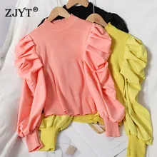 

Korean Fashion O Neck Puff Sleeve Women's Pullovers Sweaters Autumn Winter Jumpers Solid Elastic Knitted Tops Female