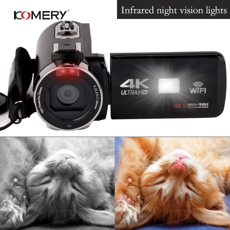 Видеокамера KOMERY 4K Handycam 48 МП 3 0 дюймовый сенсорный ЖК экран 18X цифровой зум камера Wi