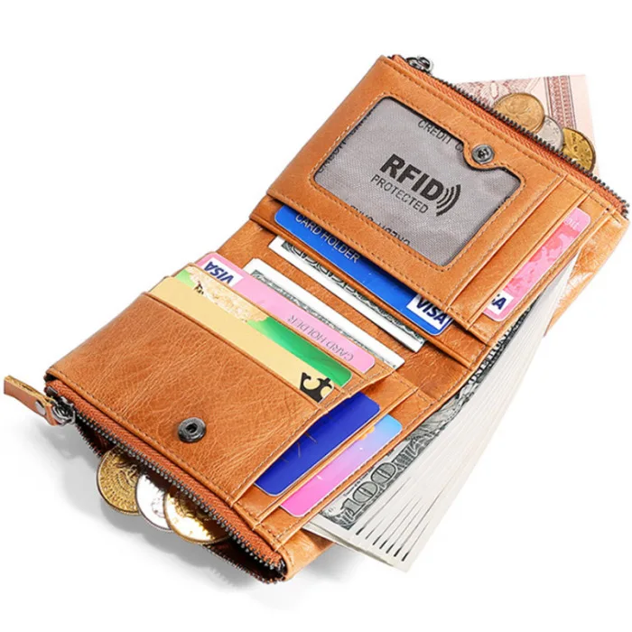 Новое поступление RFID блокирующий кошелек Противоугонный кожаный Biflod короткий кошелек на молнии чехол для монет кошелек