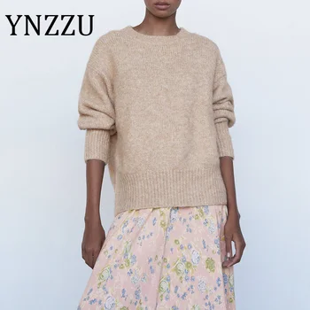 

YNZZU 2020 Autumn Winter Vintage Sweaters Women Solid Casual Knitwear Long Sleeve O Neck Knitted Pullovers Female Jumper AT645