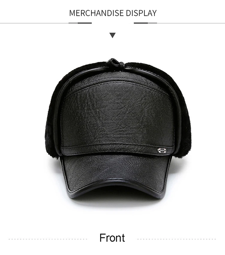 PU Leather Baseball Cap For Men Winter Plus Velvet Thickening Warm Snow Cap Middle-aged Men's Warm Earmuffs Dad Hat Gorras