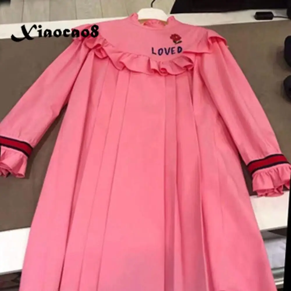 Осенние платья для маленьких девочек; детские розовые платья с длинными рукавами; милая одежда для детей; платье принцессы с оборками для маленьких девочек