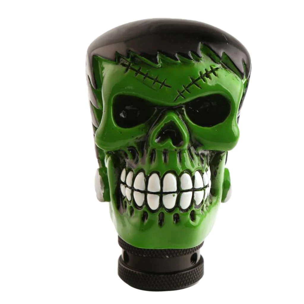 Universal Car Manual Gear Shifter Lever Stick Knob Skull Head Style Green