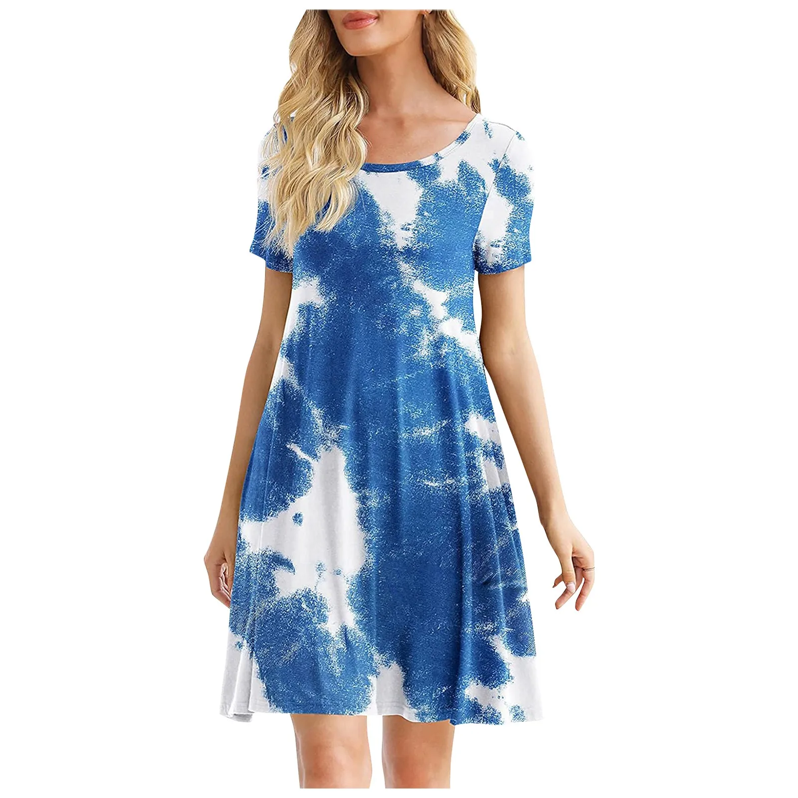 Summer Women's Floral Printing Dress Casual Round Neck Short Sleeve Pocket Dress 2021 Fashion Loose Mid-length Vestido femme 2