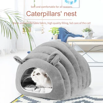 

Inner Pad Cat Bed Caterpillars Shape All Season Soft Pet Supplies Home Indoor Warm Sheep Comfortable Semi Enclosed Washable Nest